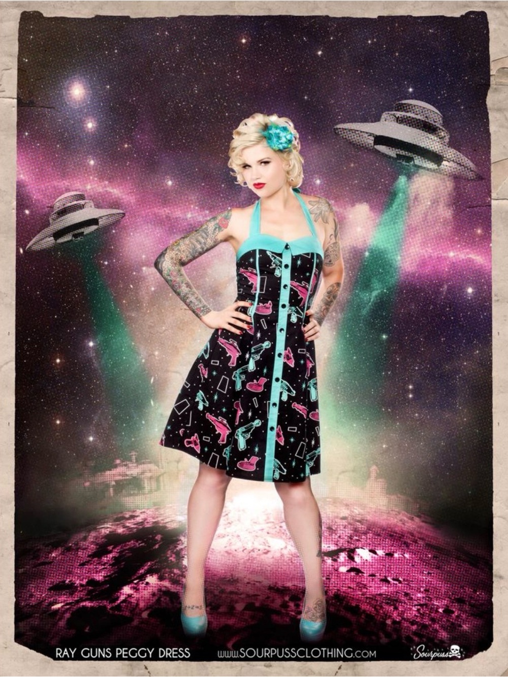 Rare Retro pin up ray gun dress